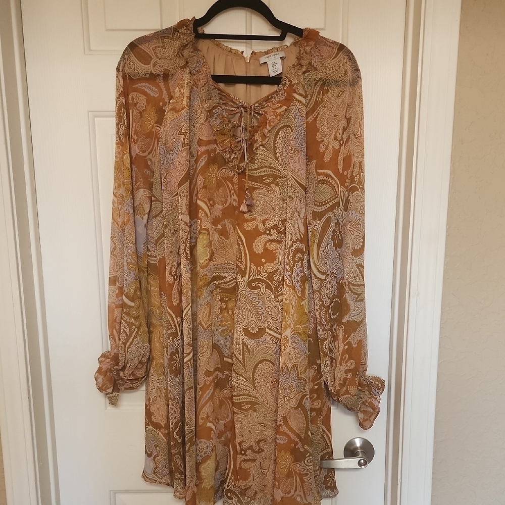 Haute Hippie Paisley Midi Dress in Brown and Cream Sz MED